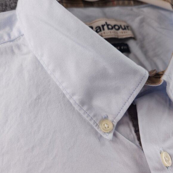 Barbour Cotton Button-Down Large Blue Solid Pocket Shirt Long Sleeve Mens Adult - Picture 8 of 16